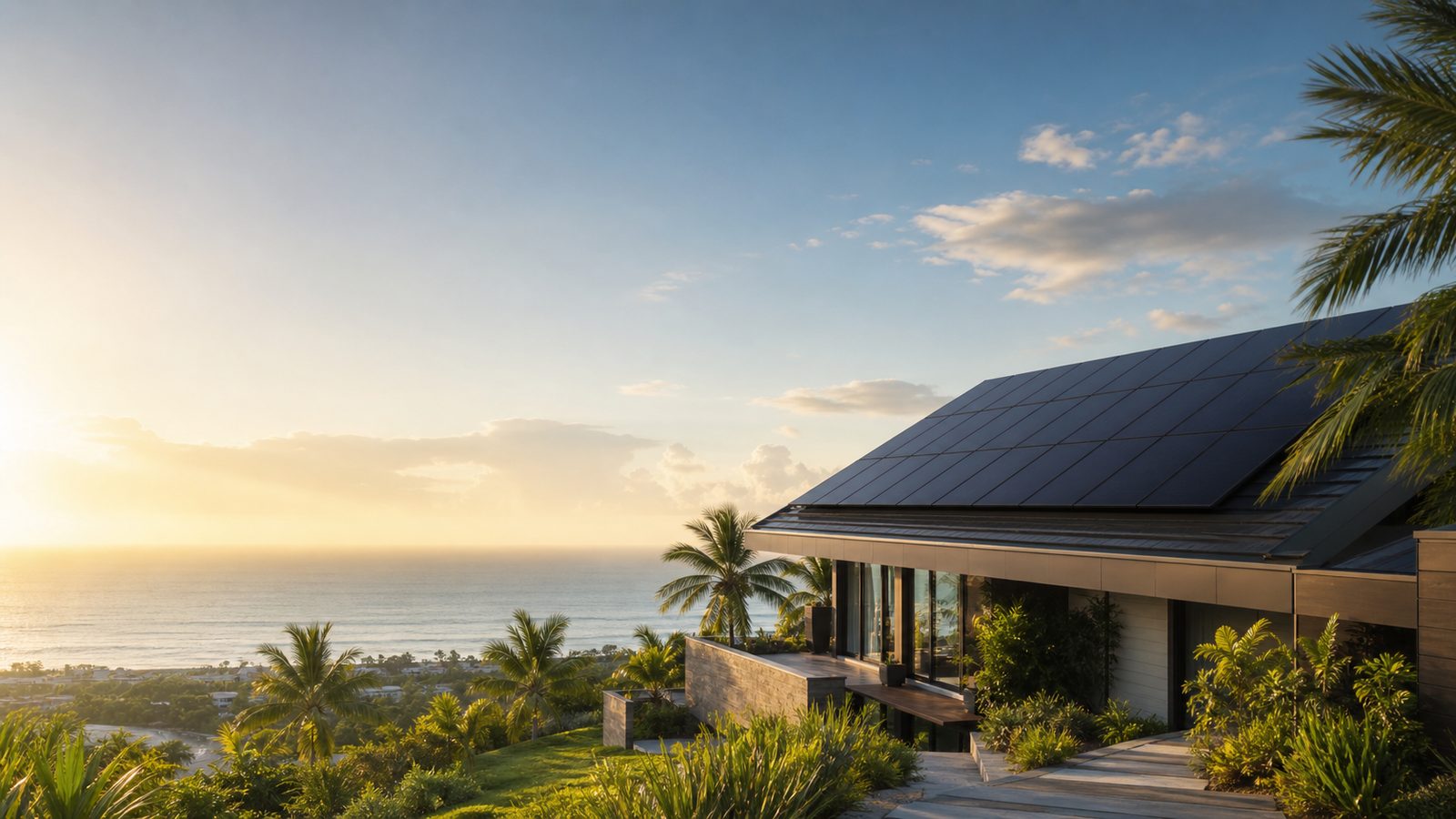 Modern Mauritian home with solar panels
